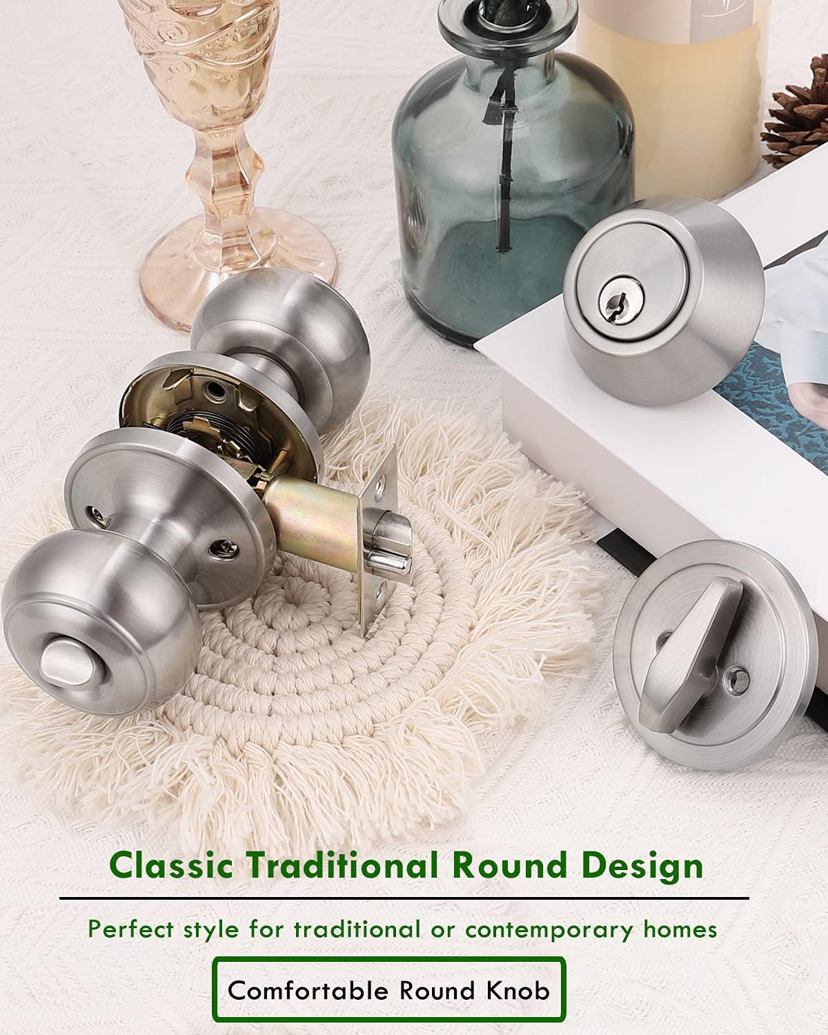 Satin Nickel Entry Door Knob and Deadbolt Combo Pack of 2 U457