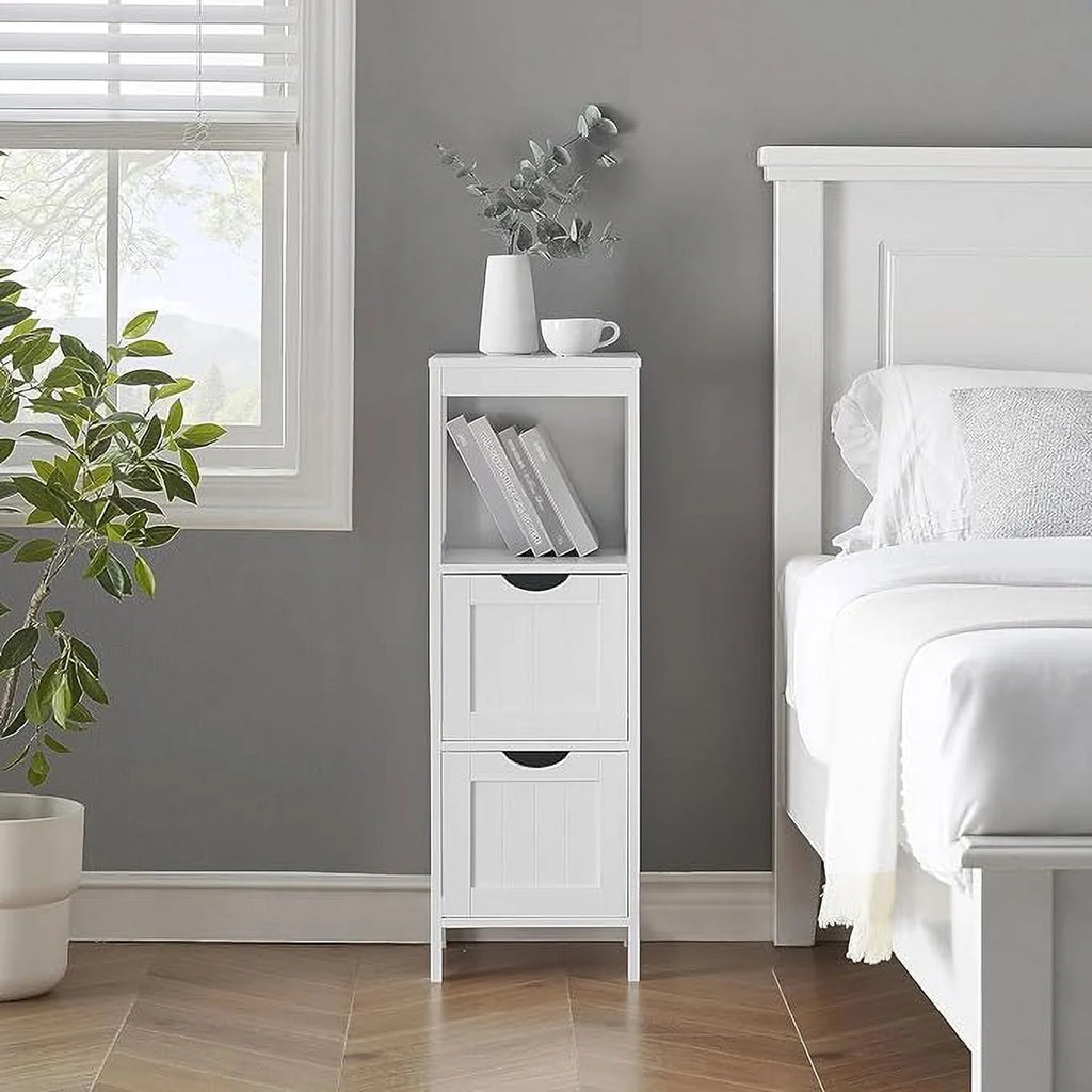 White Bathroom Floor Storage Cabinet with 2 Drawers L92451