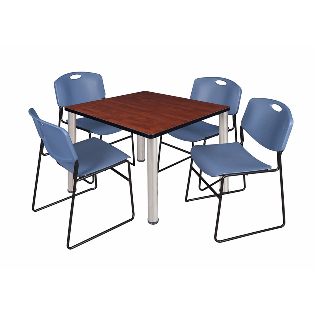 Cherry Chrome Square Breakroom Table with 4 Stack Chairs Z28518