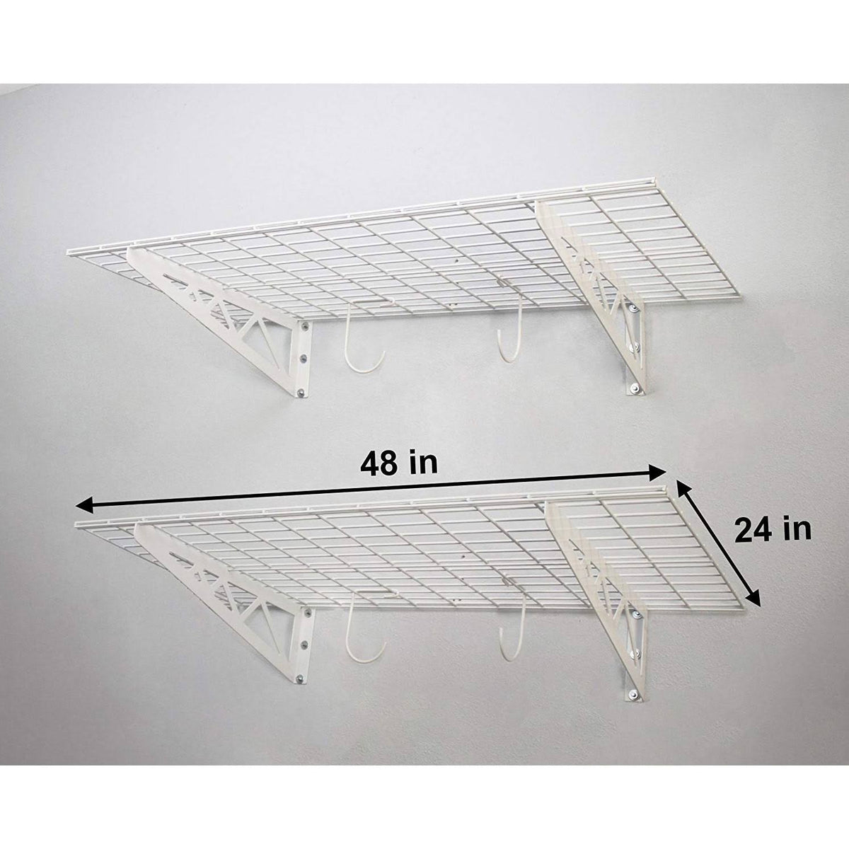 White 24 x 48 inch Garage Wall Shelf Two-Pack with Bike Tire Hooks N616829