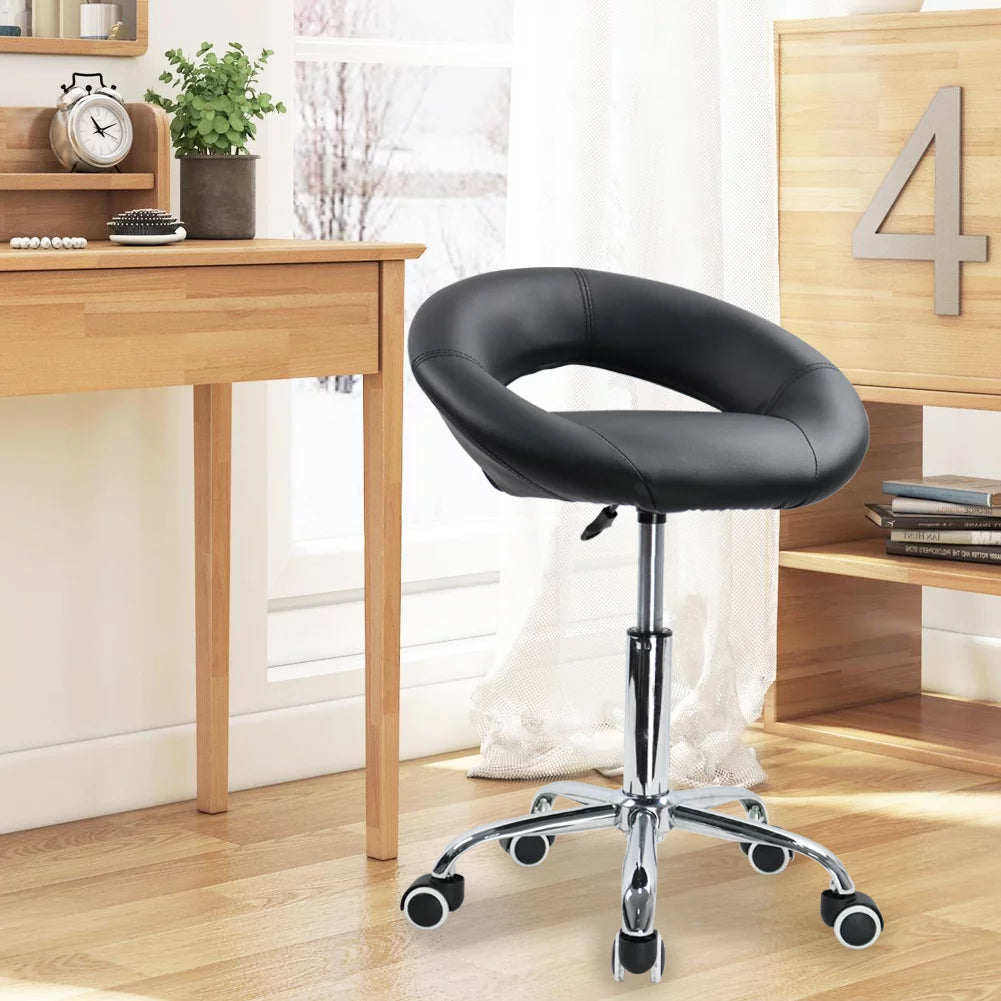 Black Height Adjustable Swivel Rolling Stool L9327