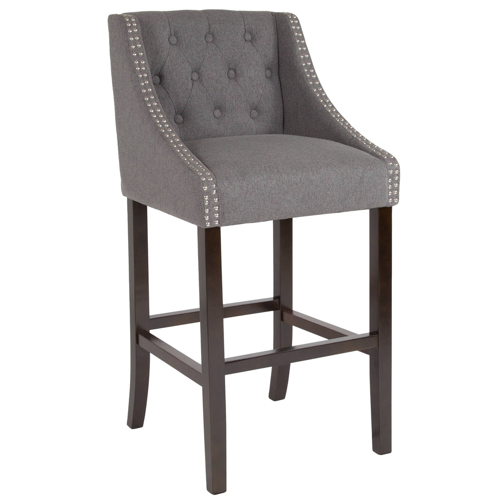 Dark Gray Tufted Walnut Barstool T6528