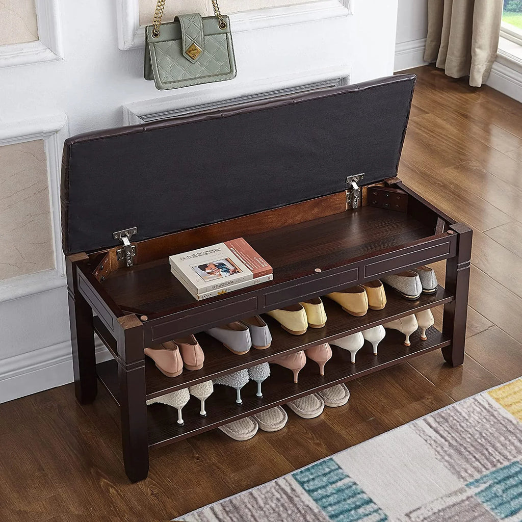 Black Shoe Storage Bench with Cushion E923328