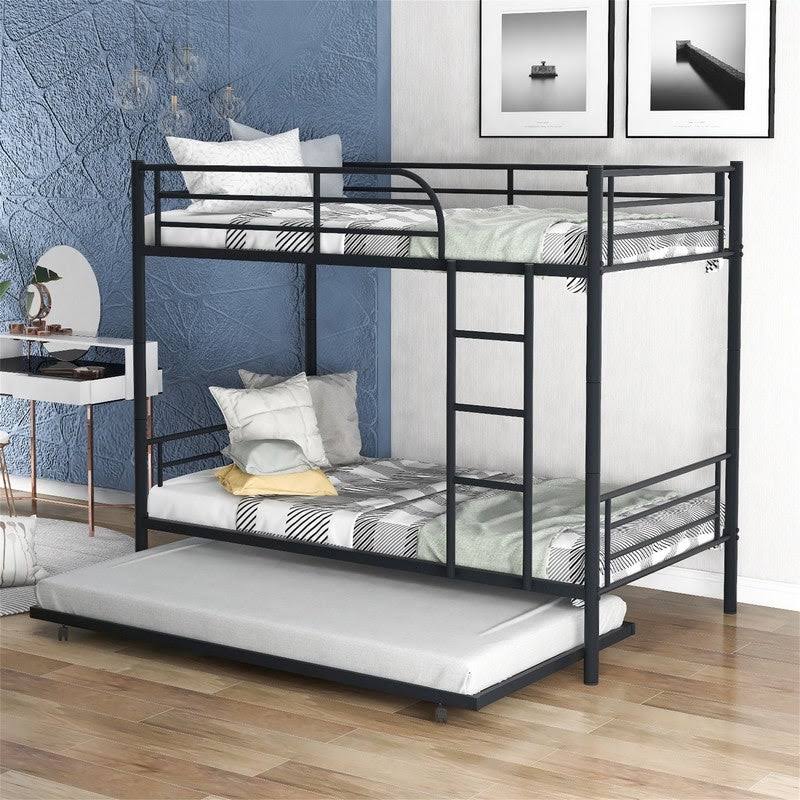 Twin-Over-Twin Metal Bunk Bed with Trundle Black Y815830