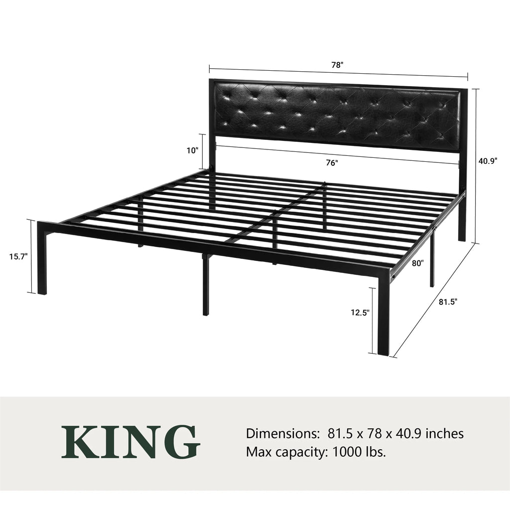 Twin Size Metal Bed Frame with Upholstered Headboard V675736