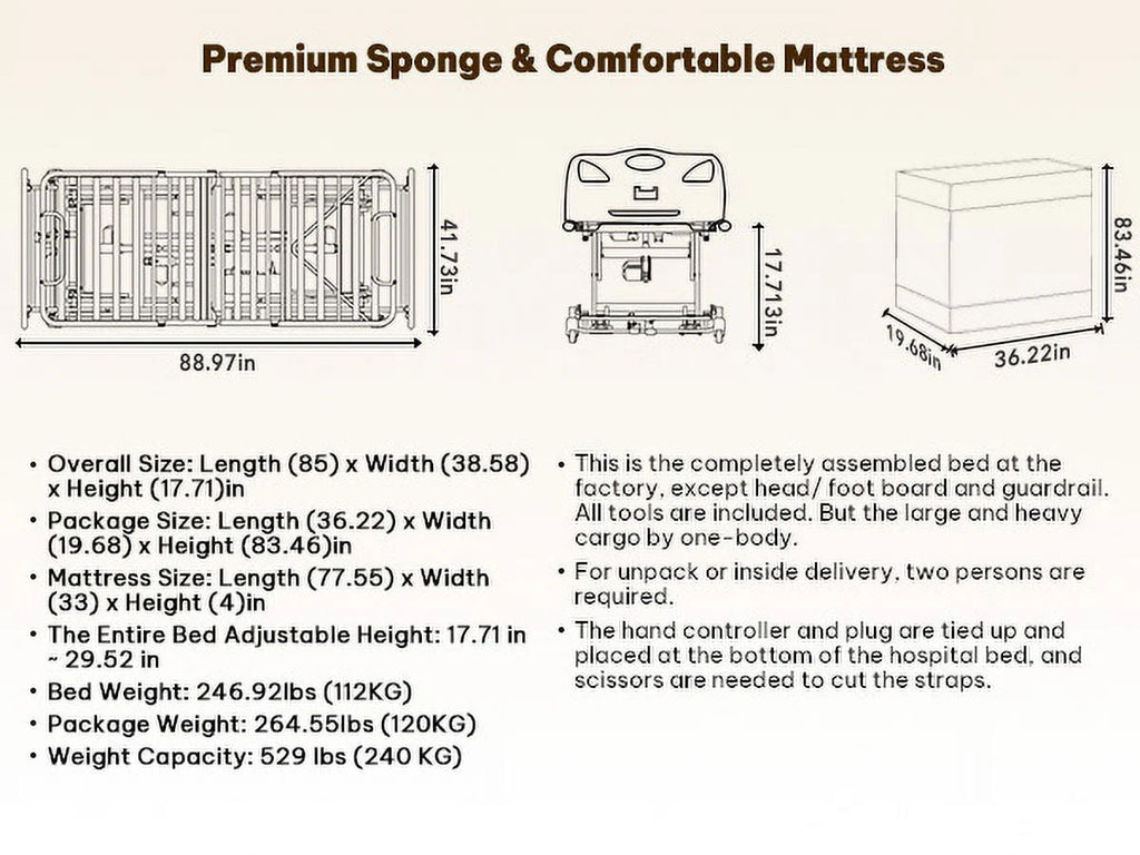 Full Electric Hospital Bed with 4 Function Mattress and Remote Control S64335