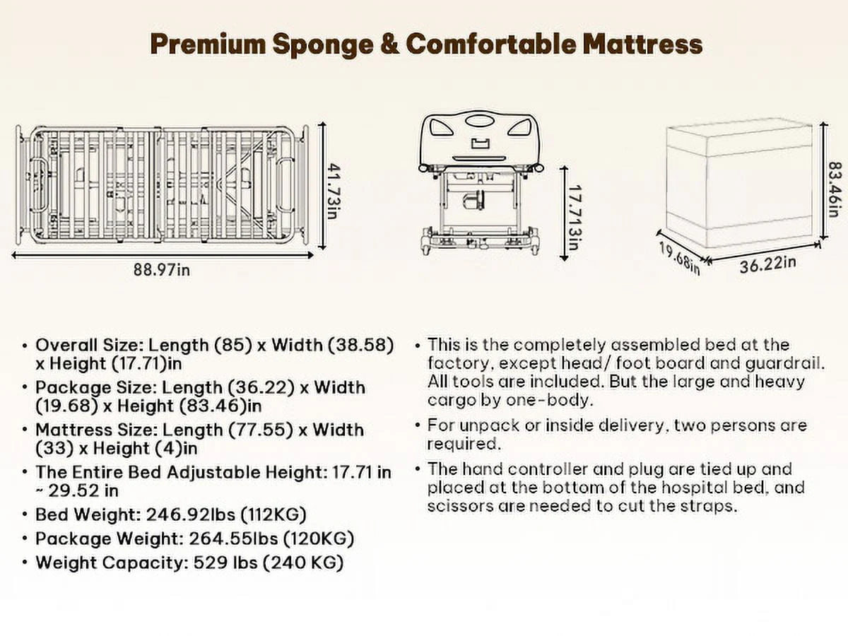 Full Electric Hospital Bed with 4 Function Mattress and Remote Control S64335
