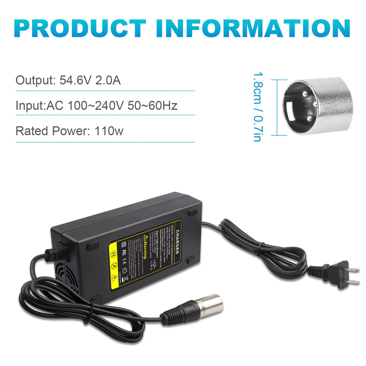 54.6V 2A Charger Electric Bike for 48 Volt Li-Ion Battery Power Supply Q229289