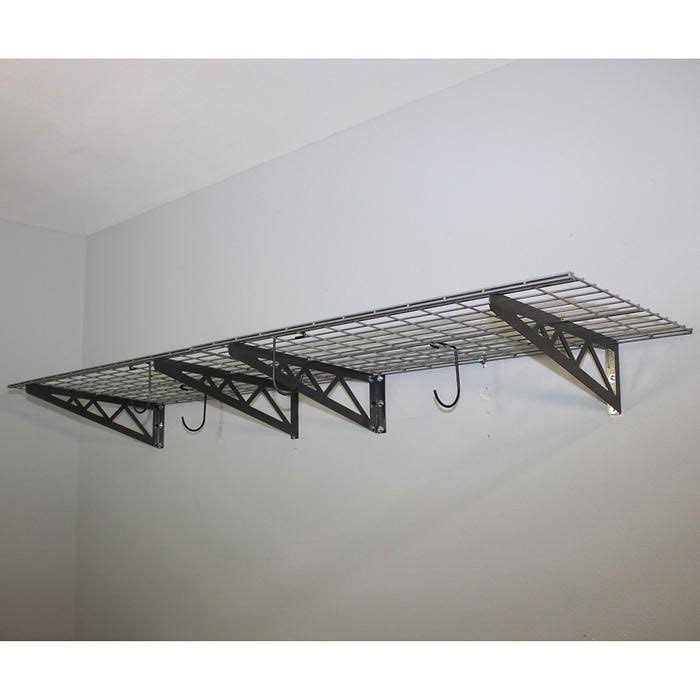 White 24 x 48 inch Garage Wall Shelf Two-Pack with Bike Tire Hooks N616829