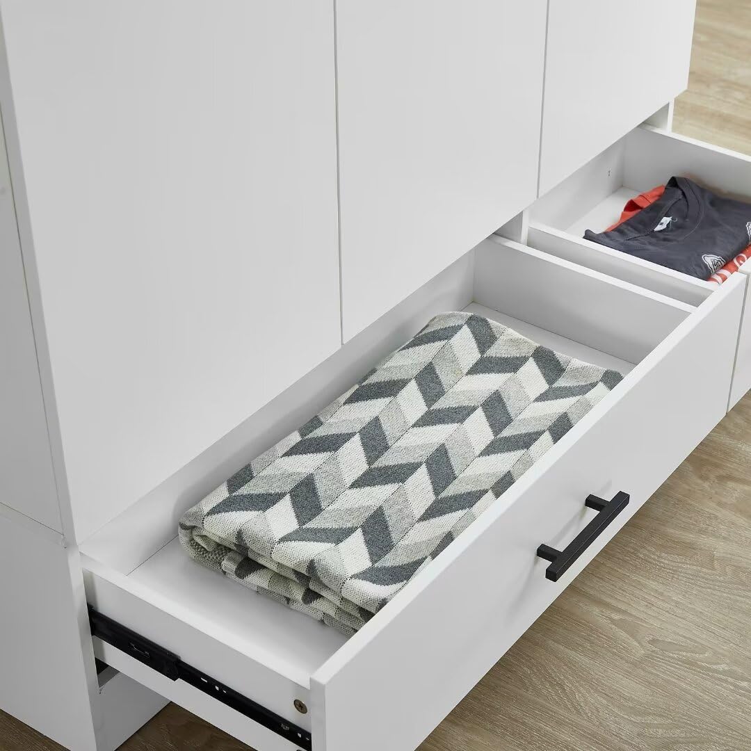 White 3 Door Wardrobe Closet with 2 Drawers Y175