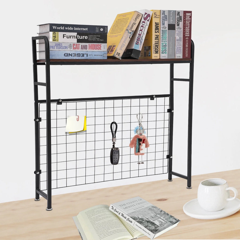 Black Bookshelf with Grid Desk Storage Shelf Y787623