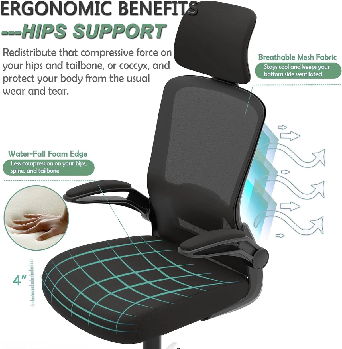 High Back Ergonomic Office Chair with Lumbar Support and Headrest N274672