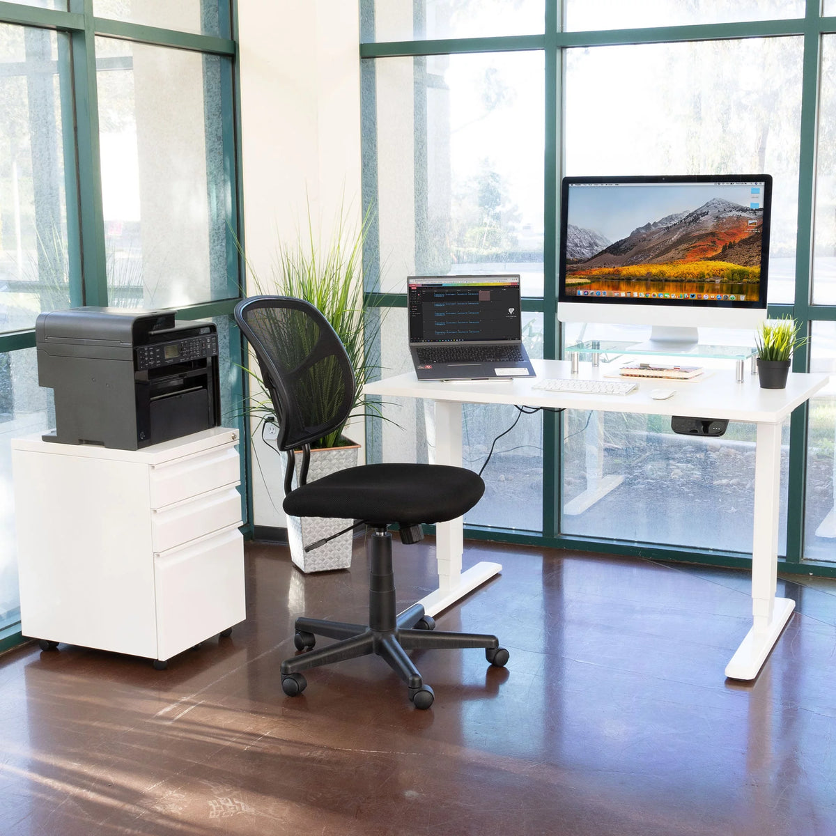 White Electric Standing Desk with Tabletop B23026