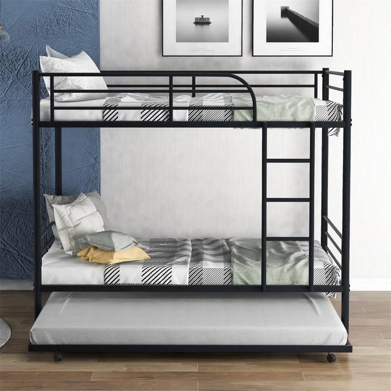 Twin-Over-Twin Metal Bunk Bed with Trundle Black Y815830