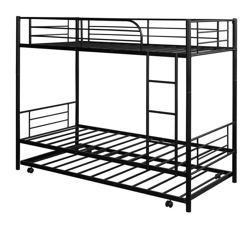 Twin-Over-Twin Metal Bunk Bed with Trundle Black Y815830