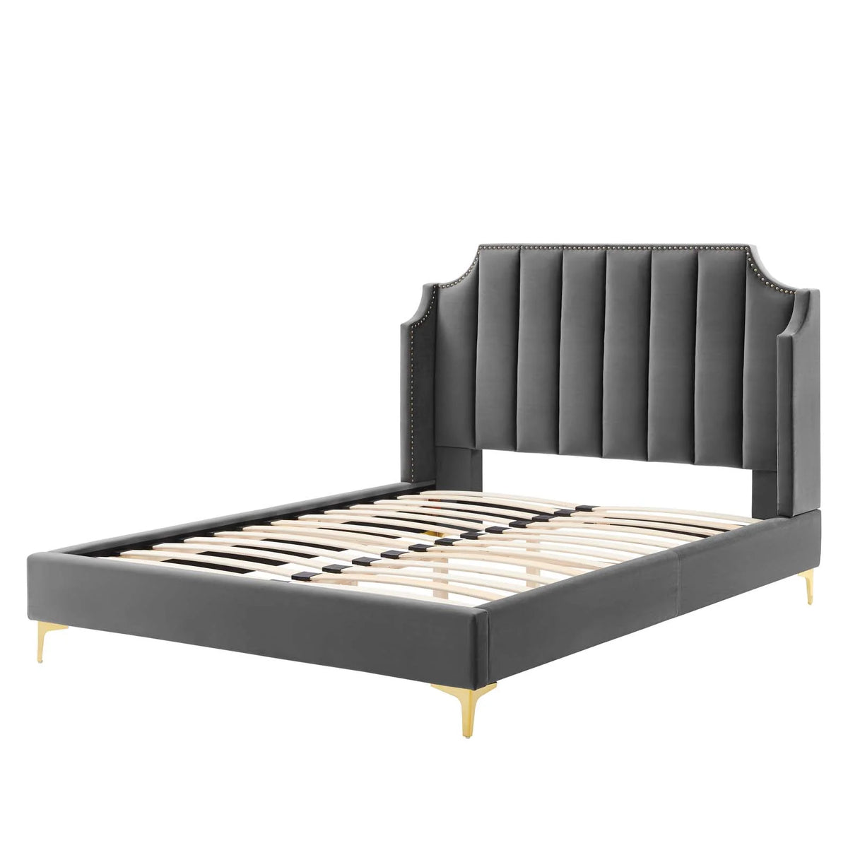 Queen Size Velvet Platform Bed Frame A444979