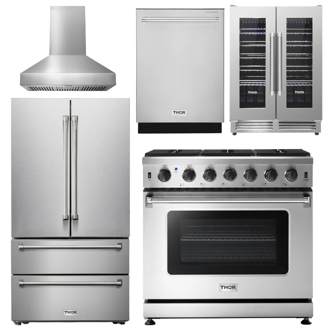 36 Propane Gas Range, Range Hood, Refrigerator, Dishwasher, Wine Cooler Y69853