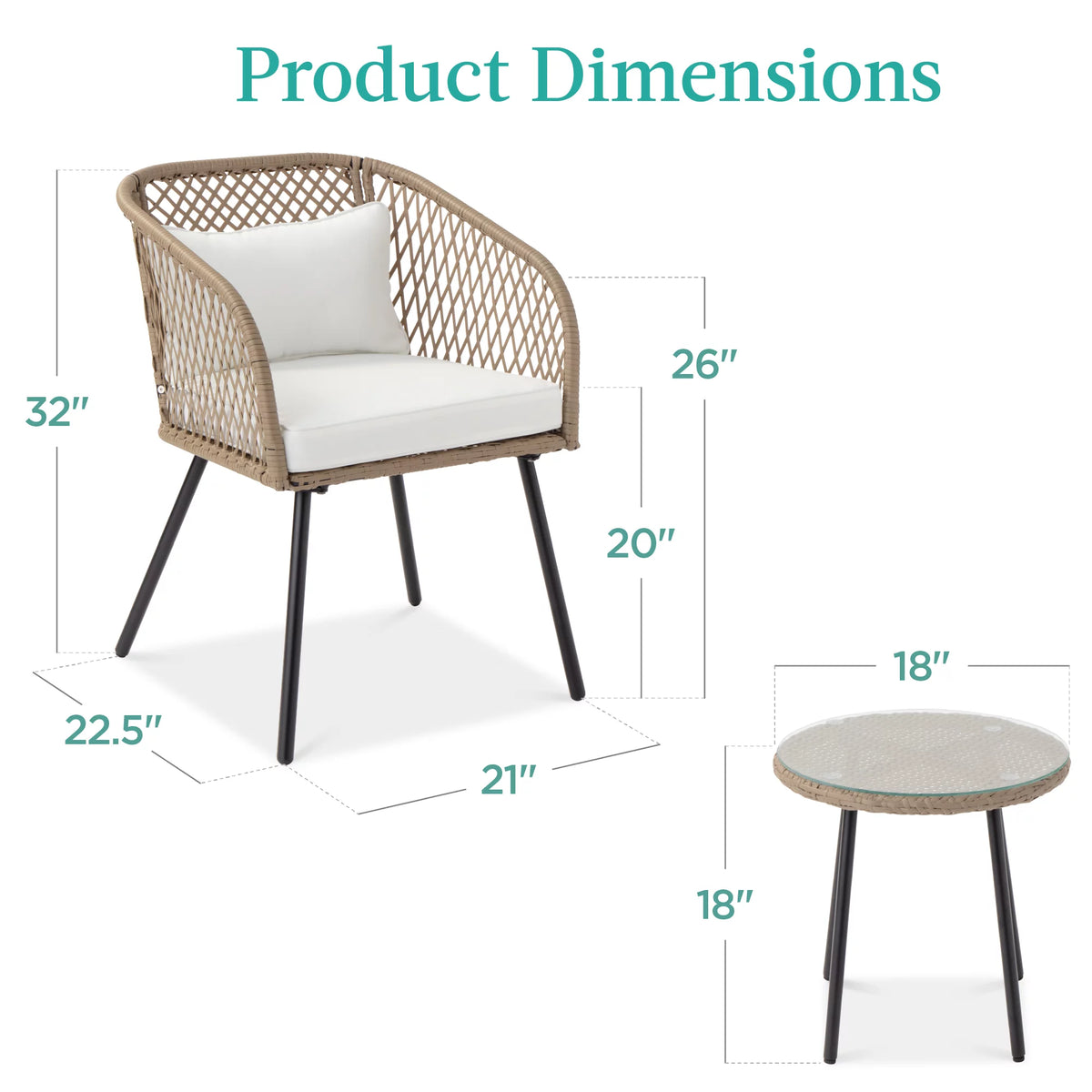 3-Piece Outdoor Wicker Bistro Set with 2 Chairs and Side Table E940