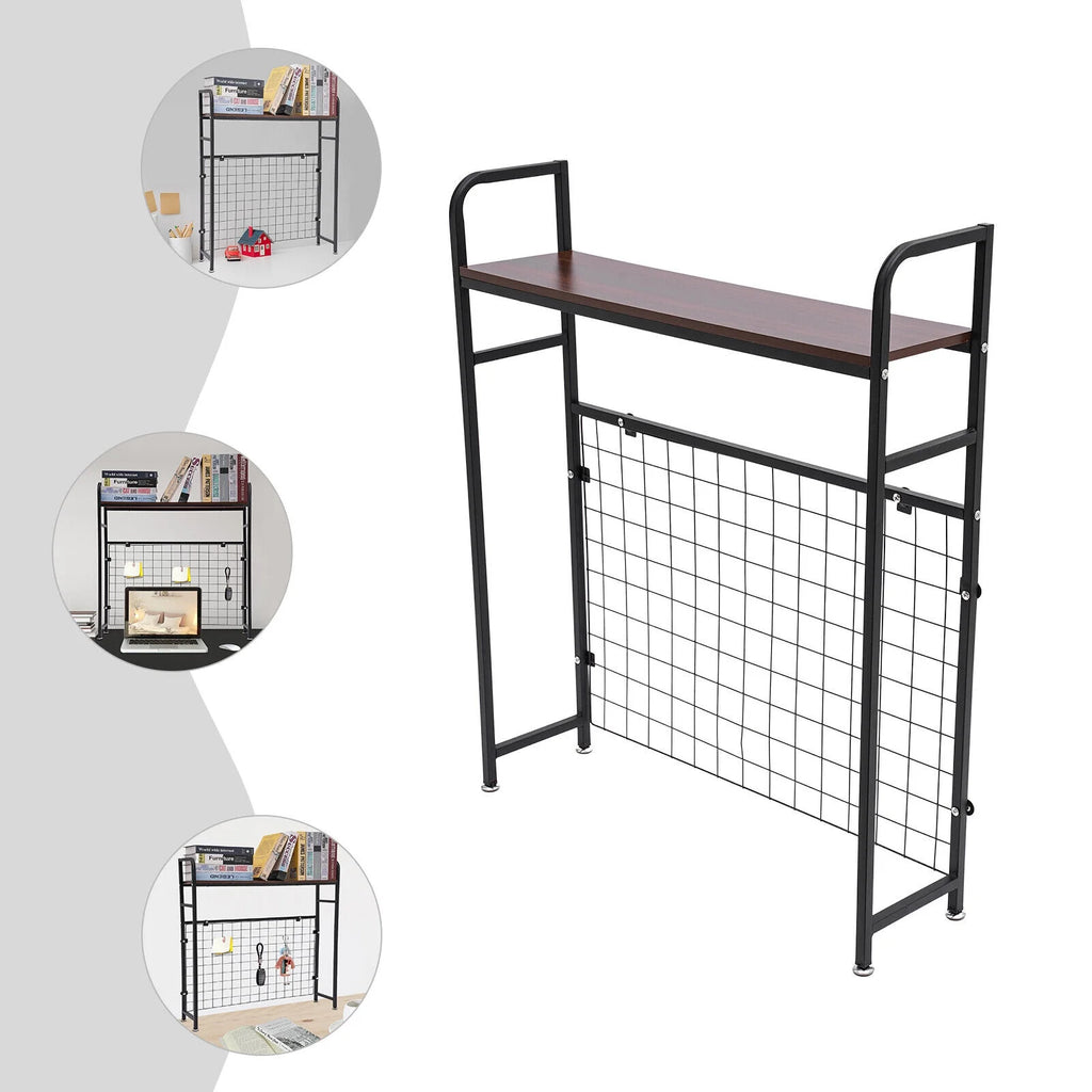 Black Bookshelf with Grid Desk Storage Shelf Y787623