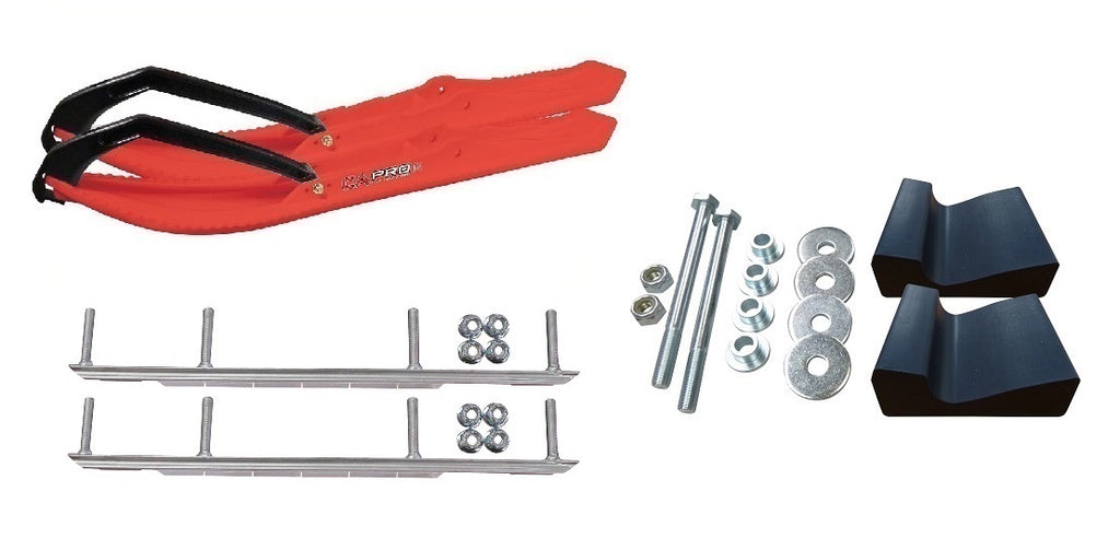 Red BX Snowmobile Skis with 9" Shaper Bars Complete Kit P402