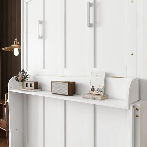 Queen Size White Wood Murphy Bed with Desk G587