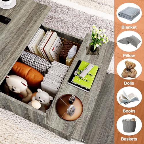 Gray Oak Lift Top Coffee Table with Storage T9005