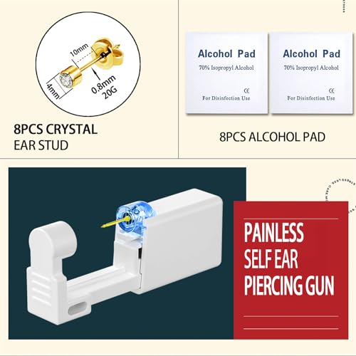 24Pcs Premium Ear Piercing Kit with 8 CZ Diamond Earrings and 8 Self Ear Piercing Gun E748268