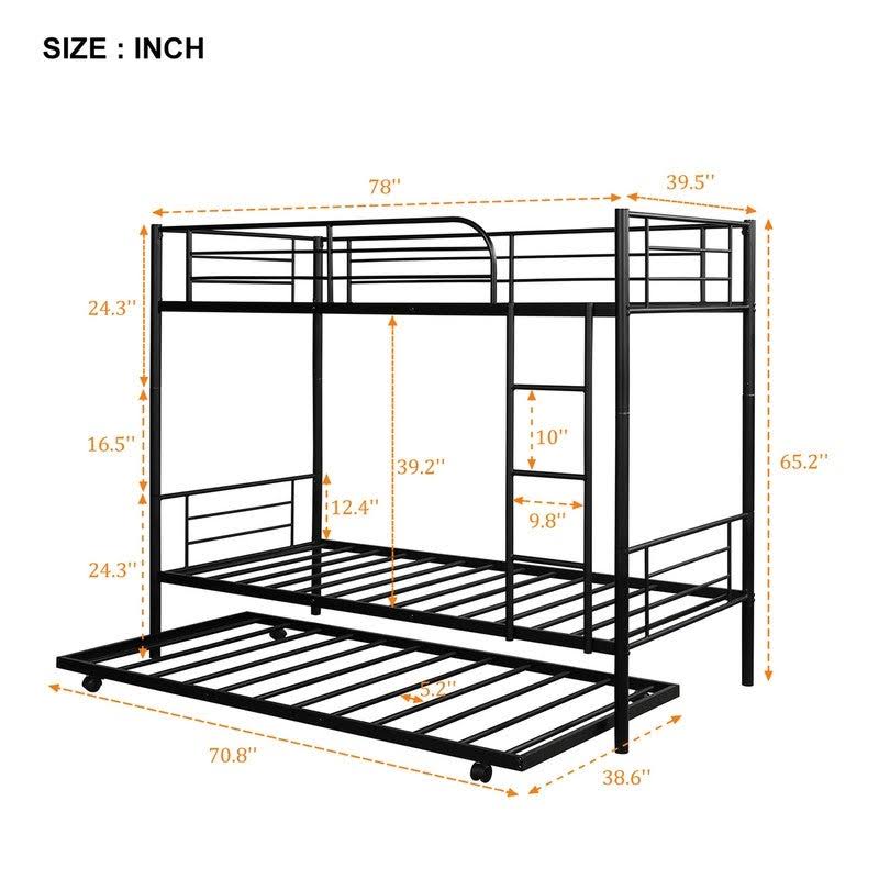 Twin-Over-Twin Metal Bunk Bed with Trundle Black Y815830