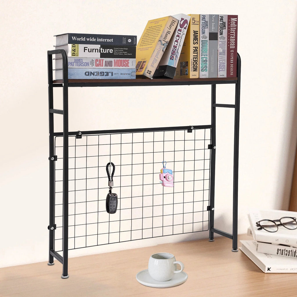 Black Bookshelf with Grid Desk Storage Shelf Y787623