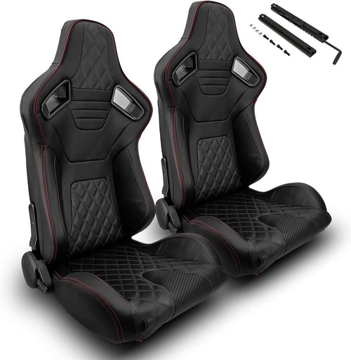 1 Pair Universal Black Carbon Fiber Mixed Red PVC Leather Racing Seats I478250