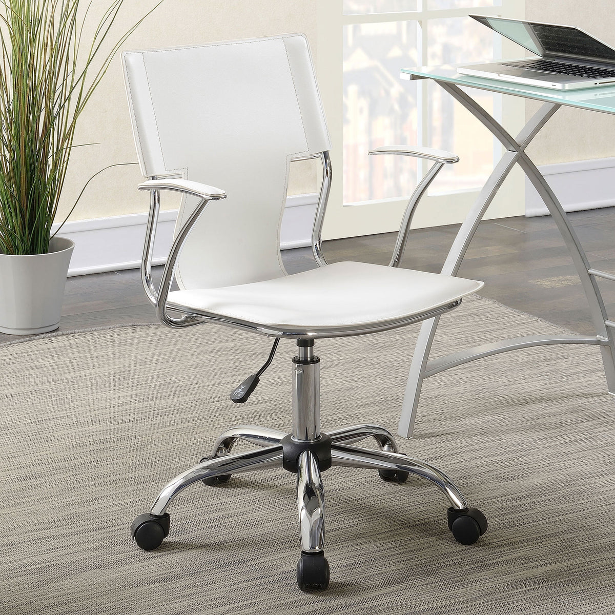 Adjustable Height Office Chair White and Chrome D855