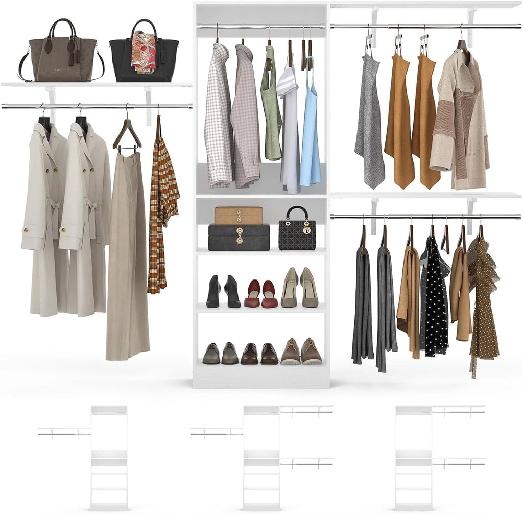 96'' White Closet System with 3 Shelving Towers U99878
