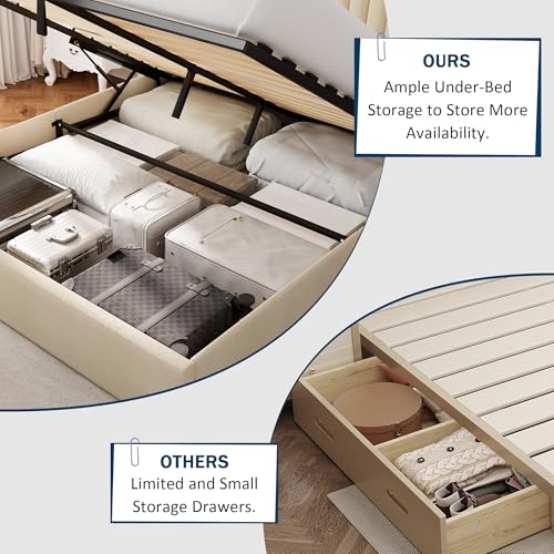 White Upholstered Lift Up Storage Bed with Wingback Headboard N102