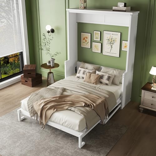 Queen Size White Wood Murphy Bed with Desk G587