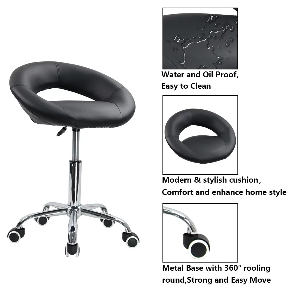 Black Height Adjustable Swivel Rolling Stool L9327