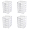 Small Plastic 5 Drawer Desktop Storage System, White, 4 Pack I42020