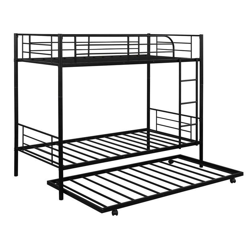 Twin-Over-Twin Metal Bunk Bed with Trundle Black Y815830