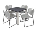 Cherry Chrome Square Breakroom Table with 4 Stack Chairs Z28518