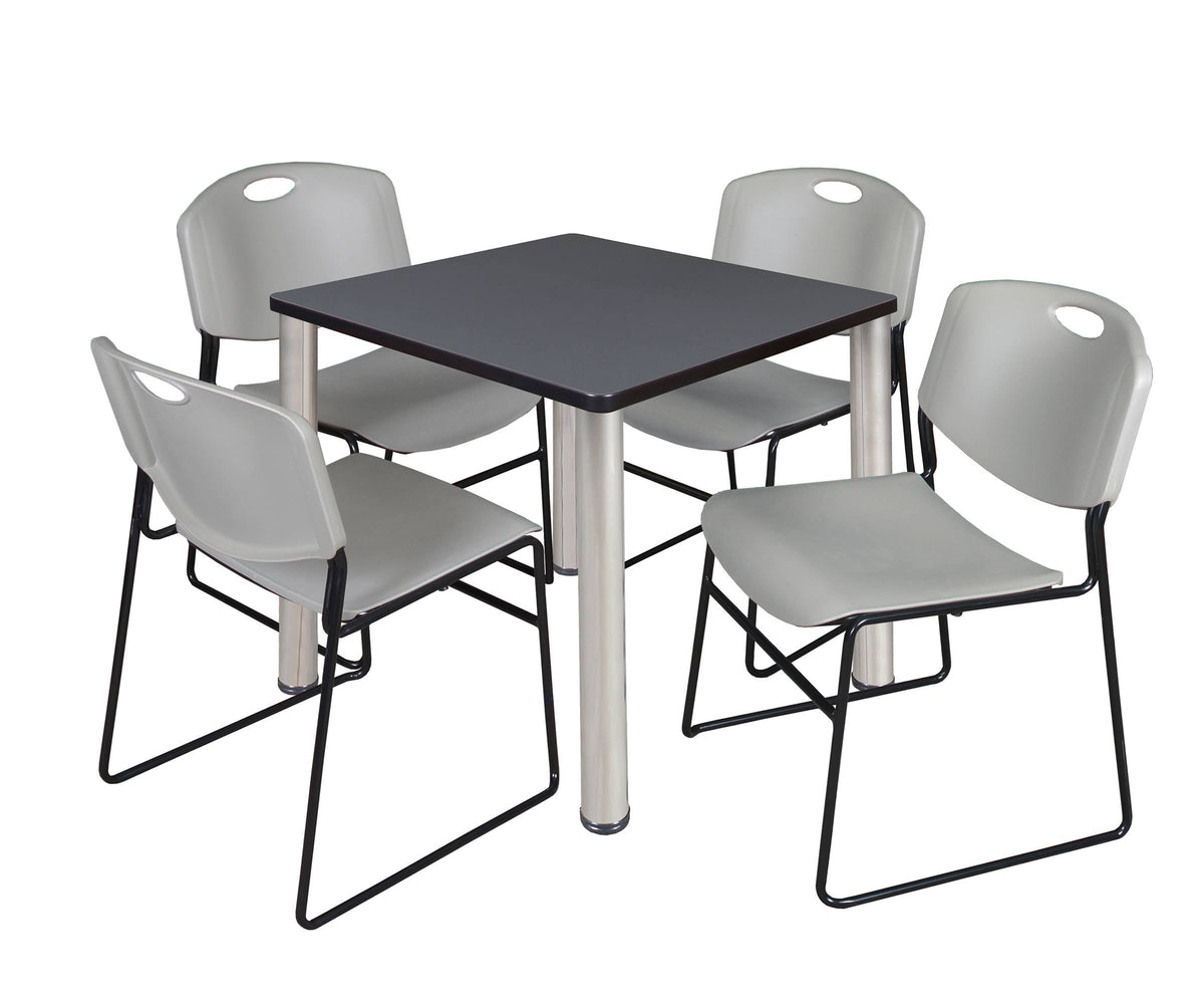 Cherry Chrome Square Breakroom Table with 4 Stack Chairs Z28518