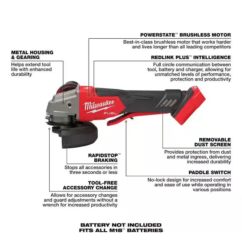 18V Brushless Cordless 4-1/2 in./5 in. Grinder with Variable Speed & Paddle Switch J5275
