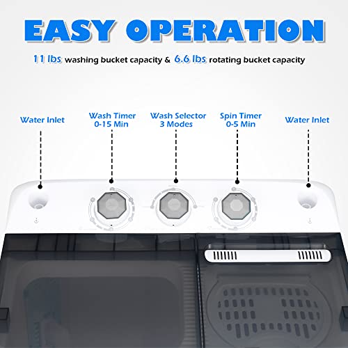 Portable Twin Tub Washer and Dryer Combo with Gravity Drain Pump G338