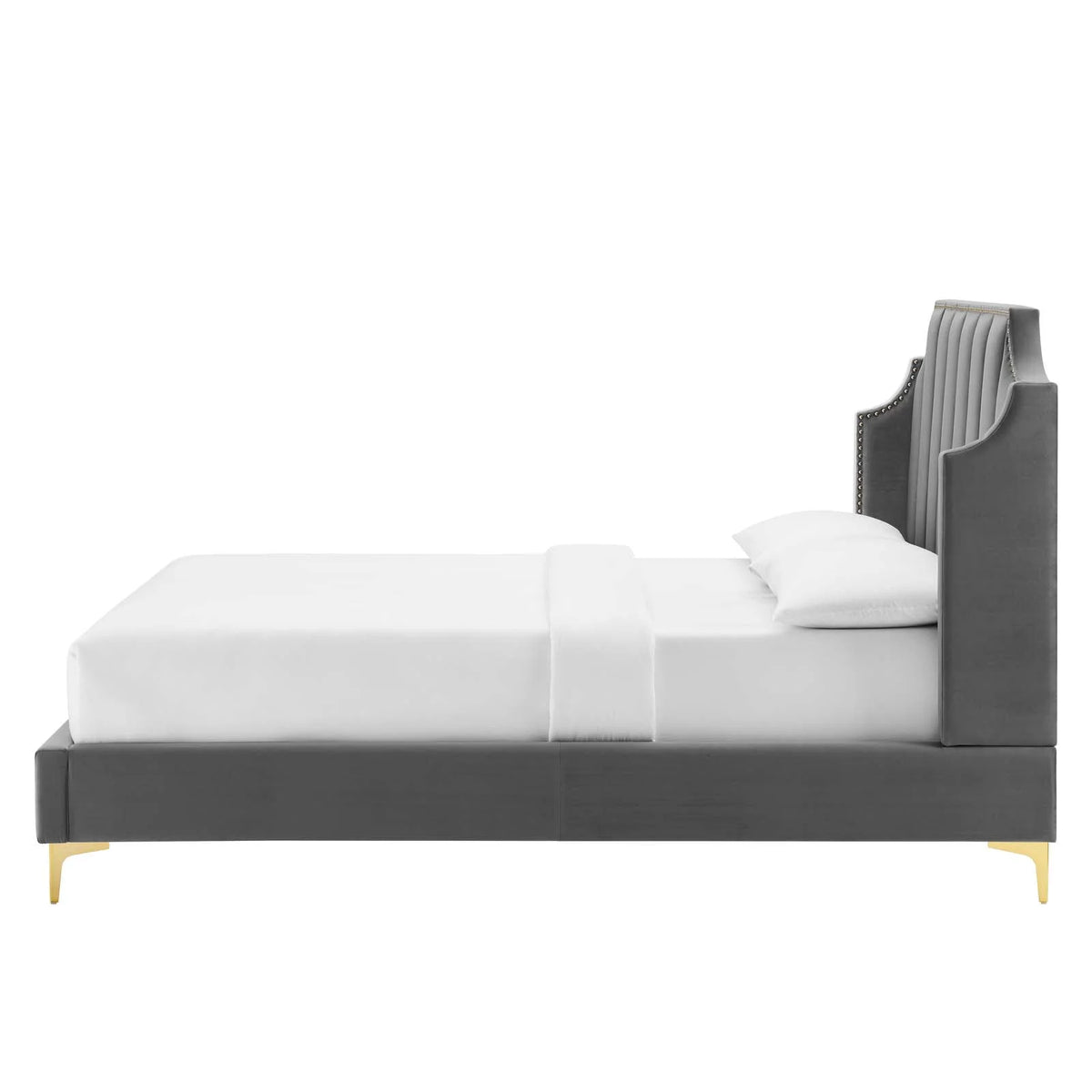 Queen Size Velvet Platform Bed Frame A444979
