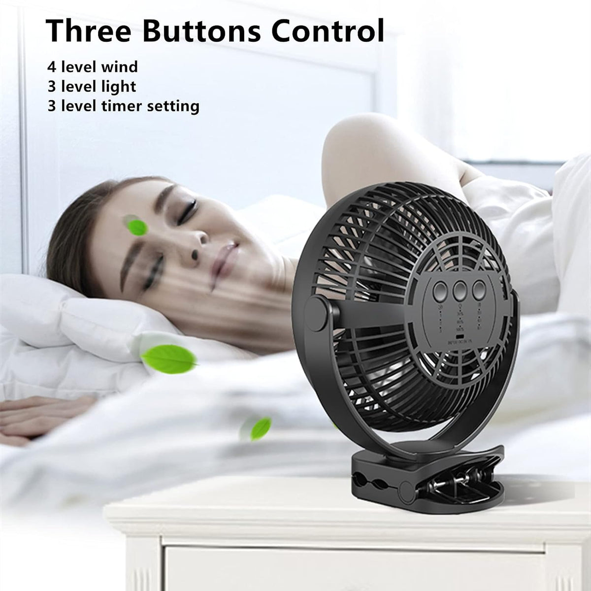 8 Inch Battery Operated Clip On Fan with 4 Speeds, Timer, LED Light B916981