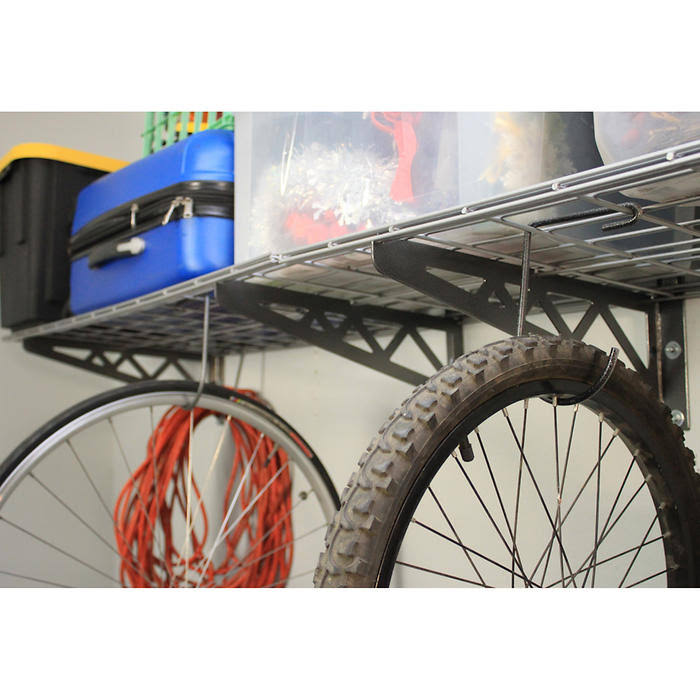 White 24 x 48 inch Garage Wall Shelf Two-Pack with Bike Tire Hooks N616829