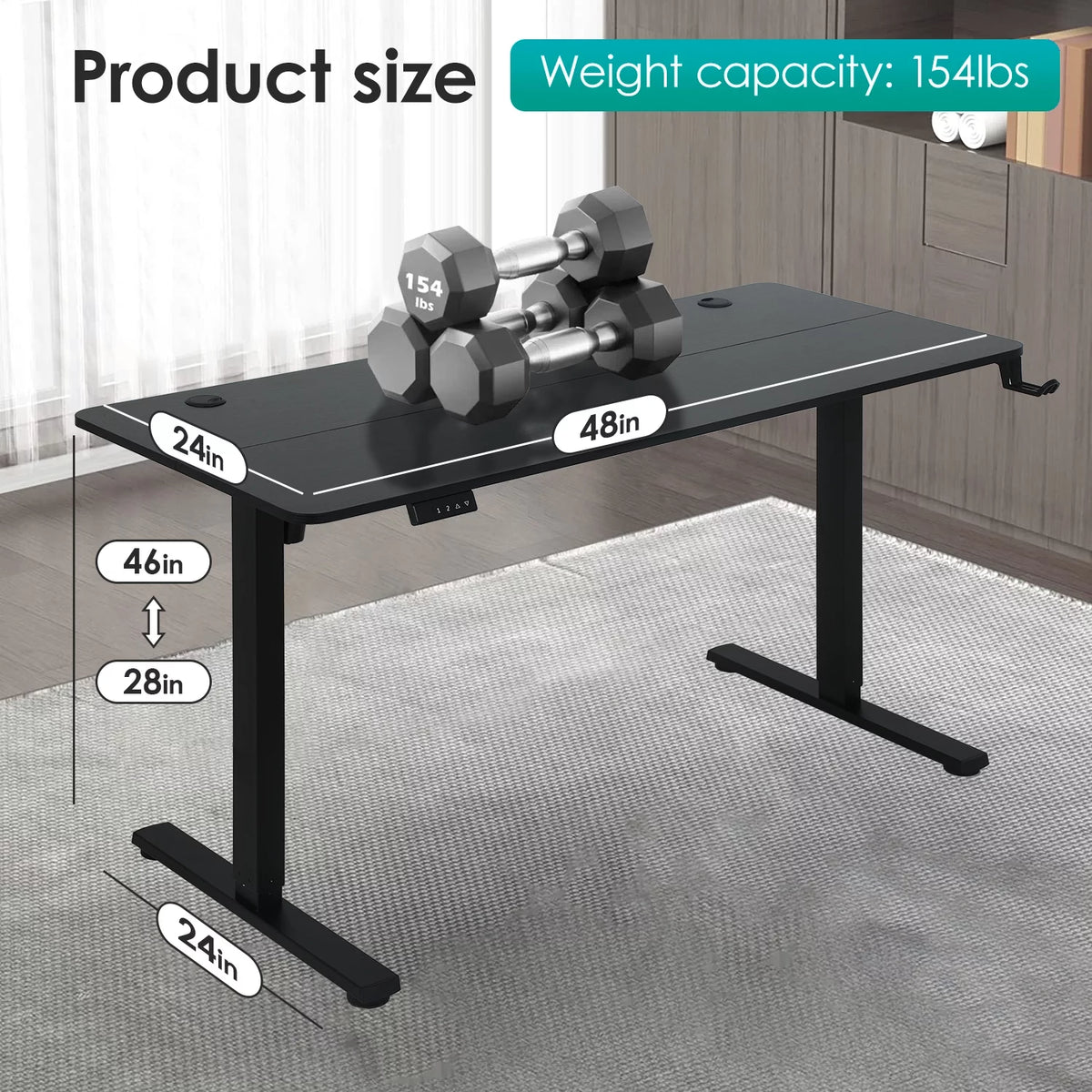 48"×24" Black Electric Height Adjustable Standing Desk S23866