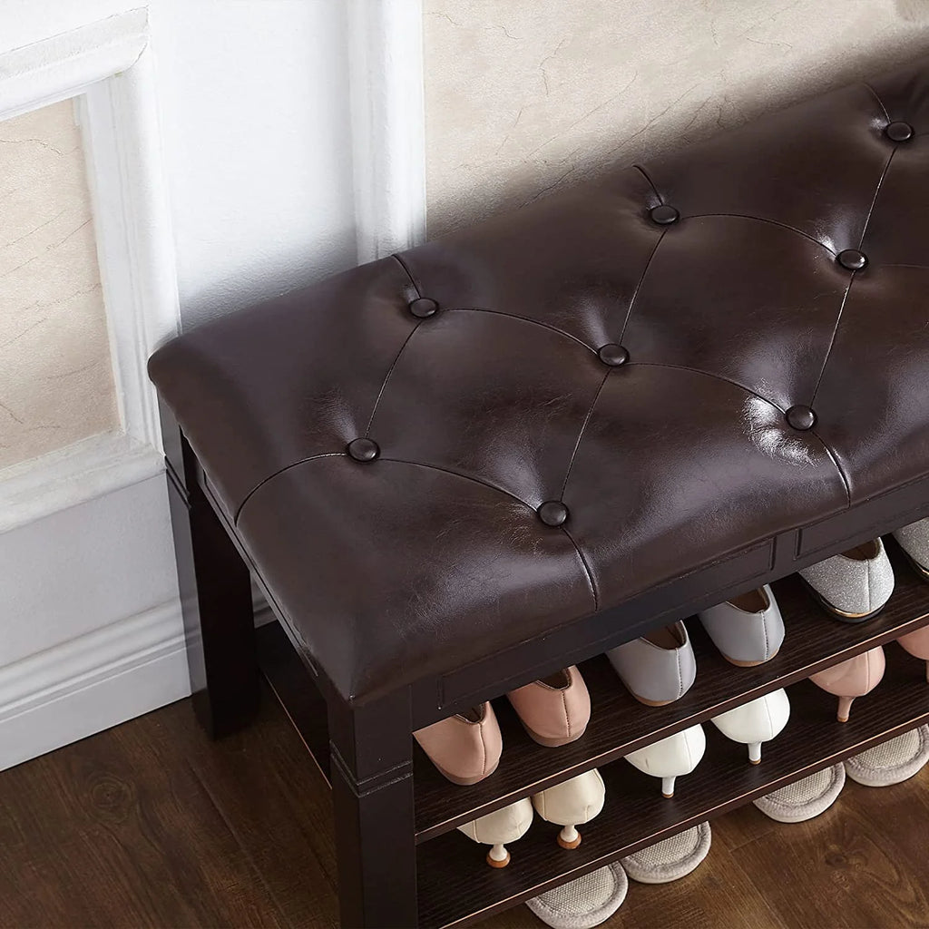 Black Shoe Storage Bench with Cushion E923328