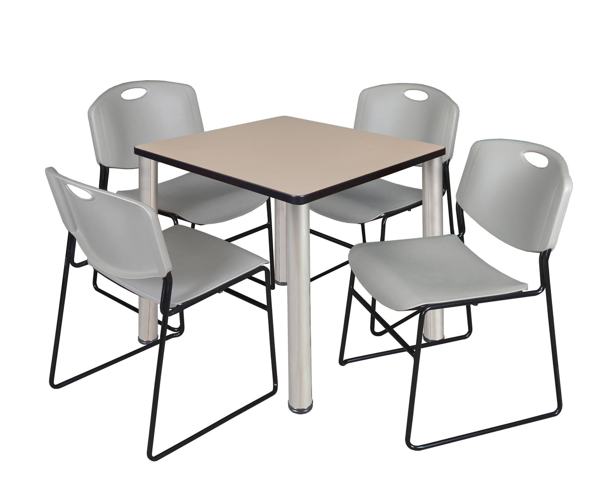 Cherry Chrome Square Breakroom Table with 4 Stack Chairs Z28518