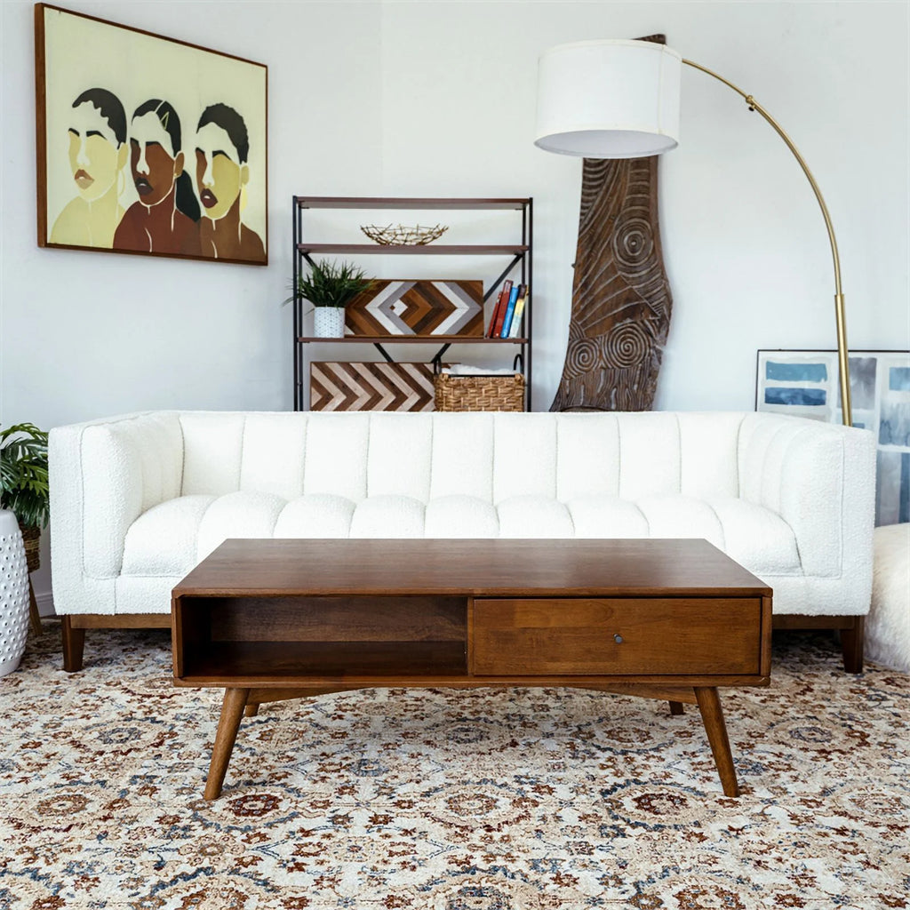 Mid-Century Rectangular Solid Wood Coffee Table in Walnut K885