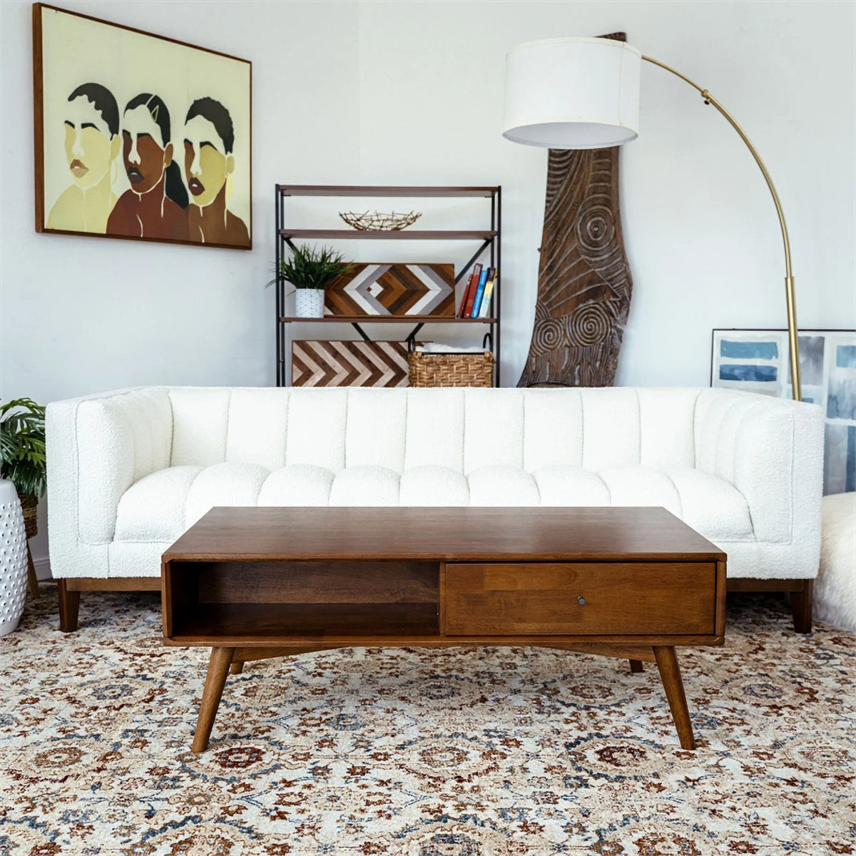 Mid-Century Rectangular Solid Wood Coffee Table in Walnut K885