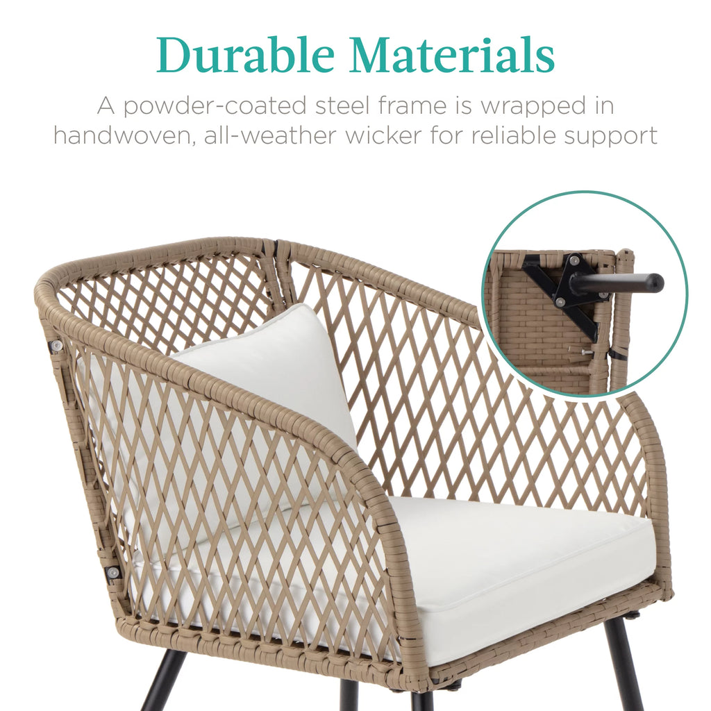3-Piece Outdoor Wicker Bistro Set with 2 Chairs and Side Table E940